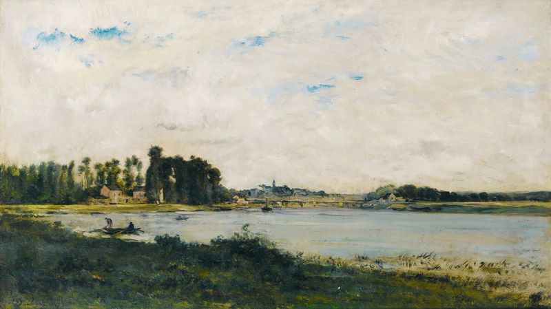 Landscape with river and sky reflection, oil painting by Charles François Daubigny