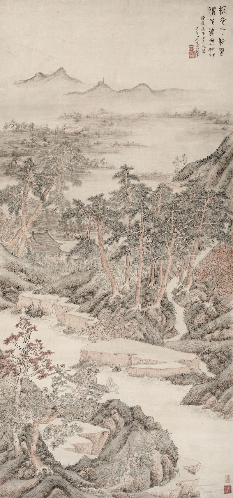Washing the Feet, ink on paper by Wen Boren, depicting figures in a moment of care.