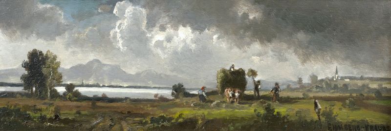 Landscape of golden fields during harvest, oil painting by Fritz Halberg-Krauss