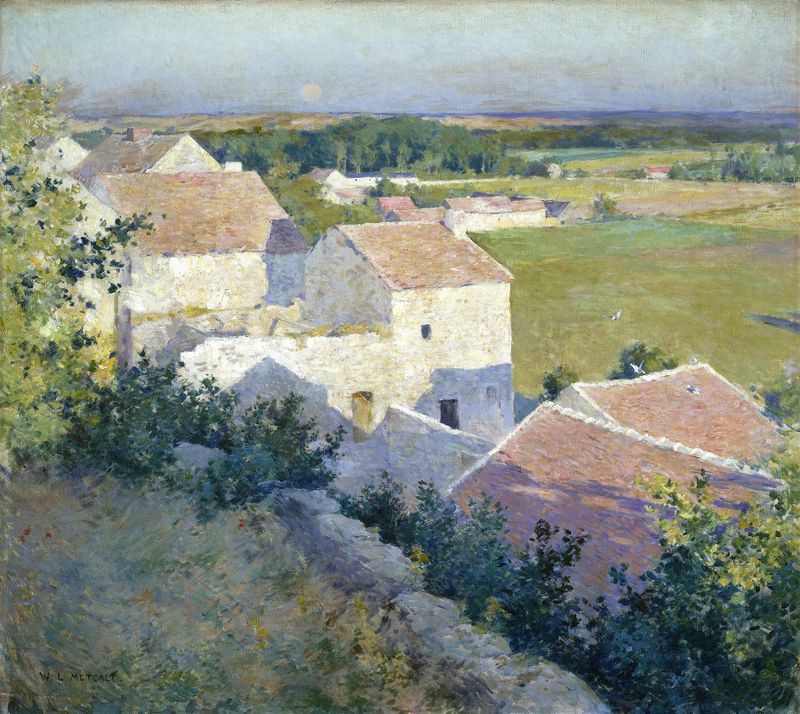 Twilight landscape with trees, oil on canvas by Willard Leroy Metcalf