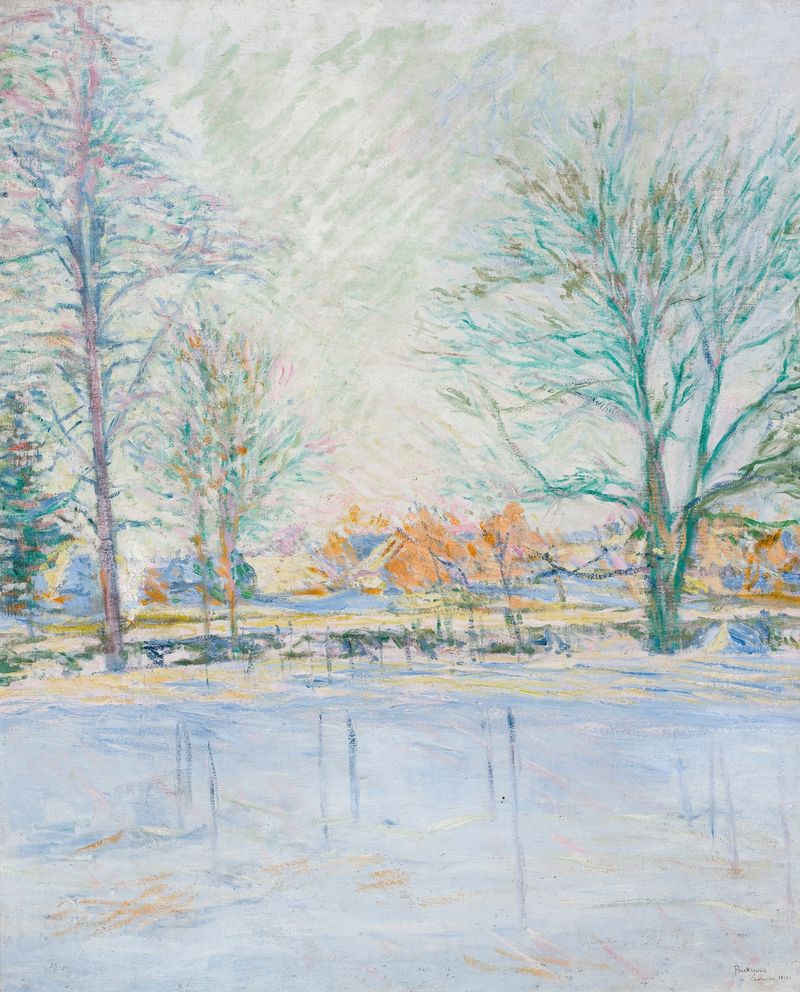 Landscape from Czarnolas by Józef Pankiewicz, oil painting depicting green hills and blue sky.