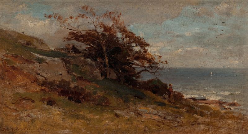Landscape Near Sea de George Henry Smillie, óleo sobre tela representando colinas e mar.