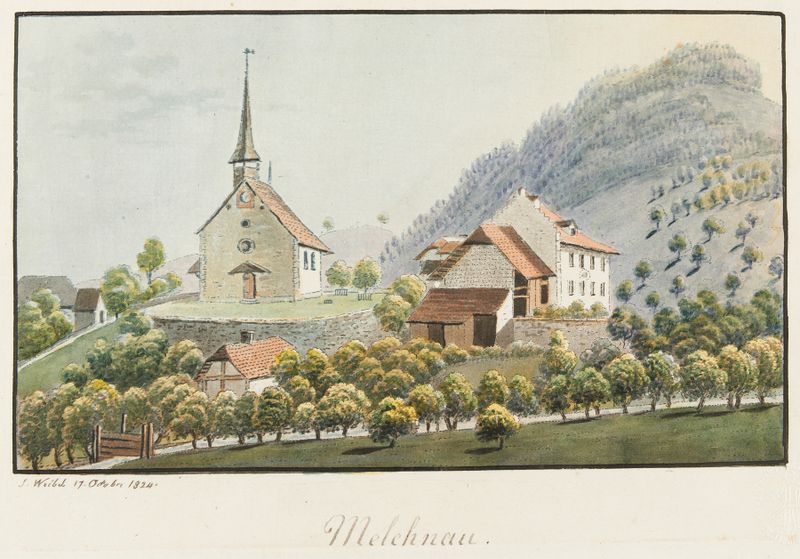Paisagem de Jakob Samuel Weibel, retratando tons de cinza e ocre em um estilo romântico.