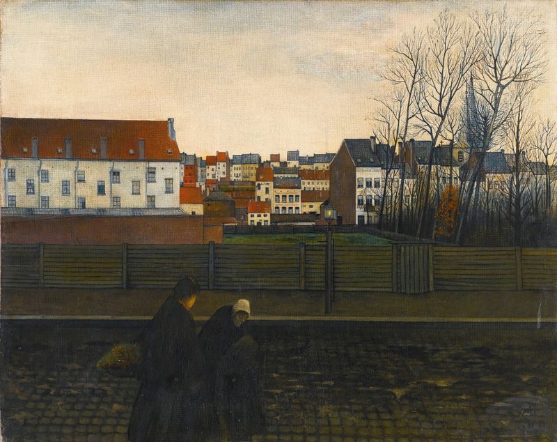 Paysage Bruxellois, oil on canvas by William Degouve de Nuncques, depicting lush greenery and soft light.