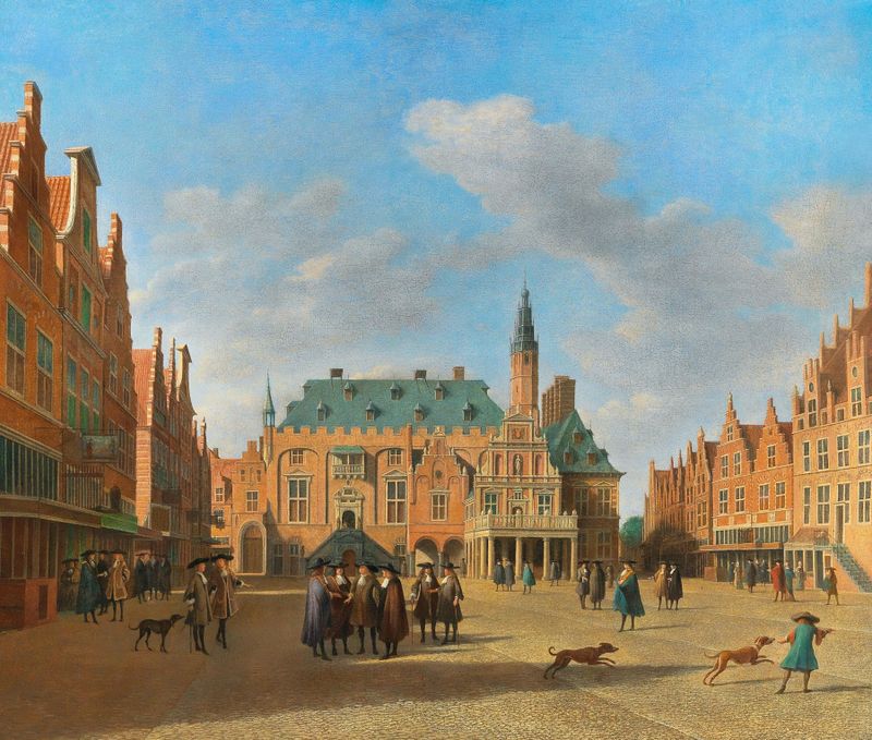 O Grote Markt em Haarlem com a Câmara Municipal, óleo de Gerrit Adriaensz. Berckheyde