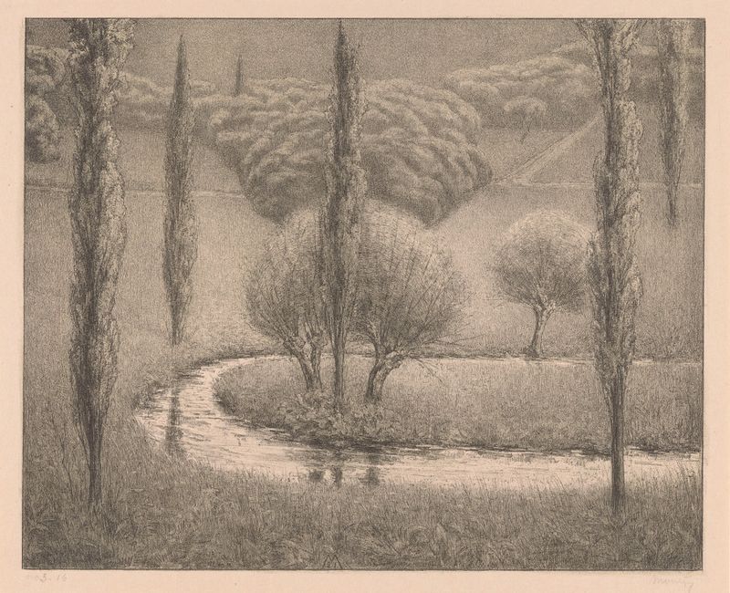 Landschap met wilgen en populieren by Simon Moulijn, oil painting depicting willows and poplars.