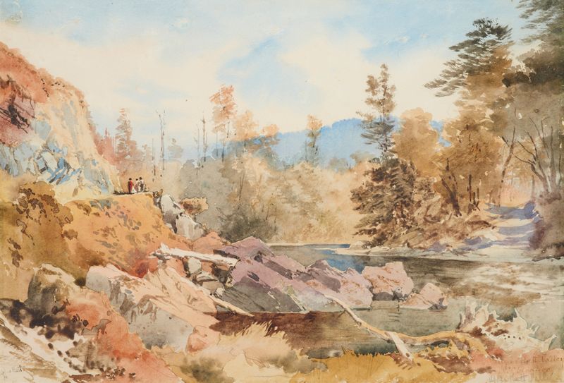 Pintura a óleo Upper Hutt Valley de Nicholas Chevalier retratando uma paisagem vibrante