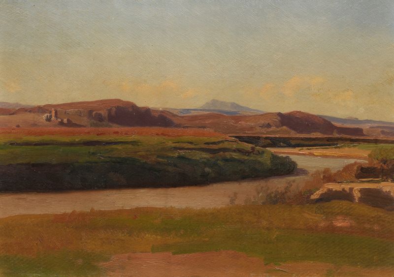 Campagnalandschaft de Victor Paul Mohn, óleo sobre lienzo que representa un paisaje tranquilo con luz suave