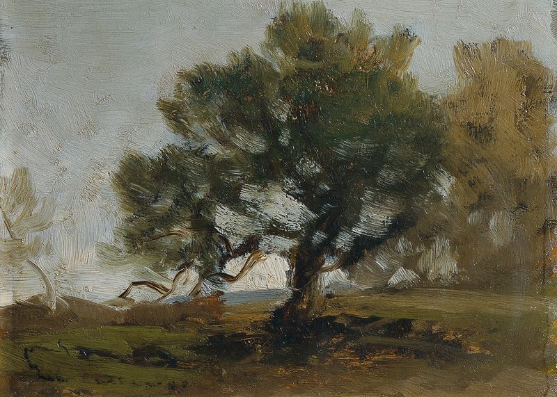 Landschaft by Ludwig Willroider, oil painting depicting a serene landscape with soft blues and greens.