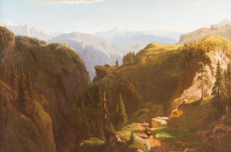 Paisagem de montanhas e nuvens, pintura a óleo de Eduard Gleim