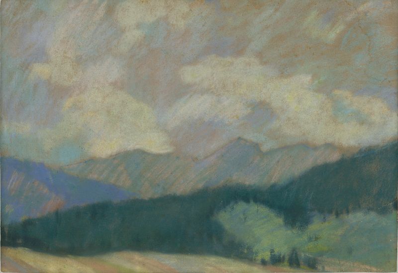 Horská krajina by Zolo Palugyay, expressionism, vibrant landscape with rolling hills