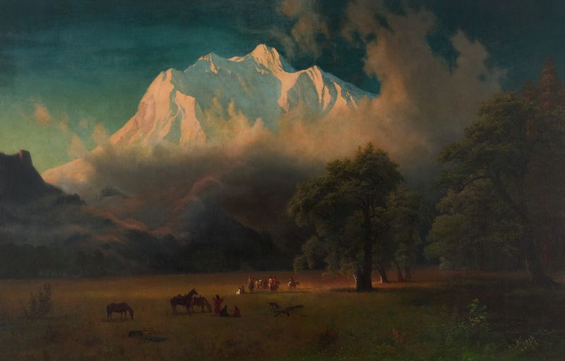 Mount Adams, Washington de Albert Bierstadt, óleo sobre tela representando uma paisagem montanhosa