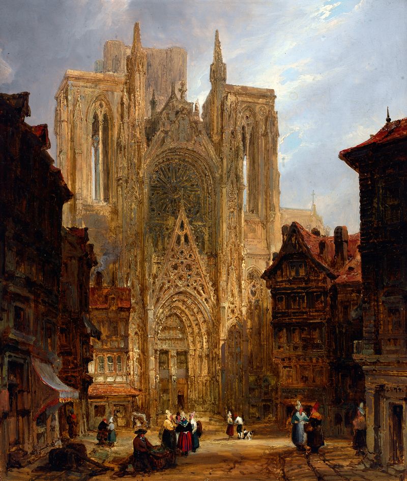Catedral de Rouen de David Roberts, pintura a óleo que destaca a arquitetura gótica e a luz.
