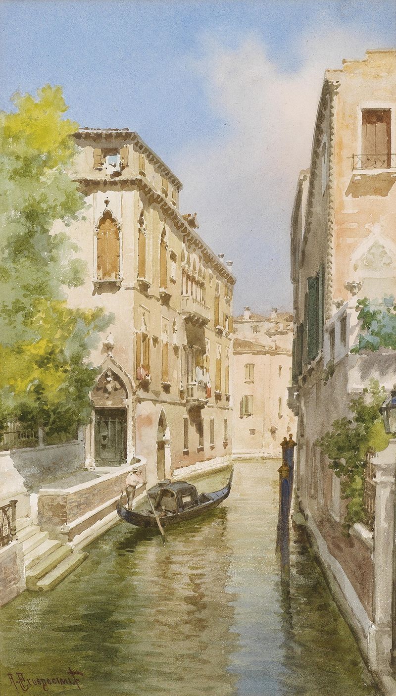 Venezia Palazzo Soranzo van Axel by Alberto Prosdocimi, oil painting depicting architecture and water reflections.