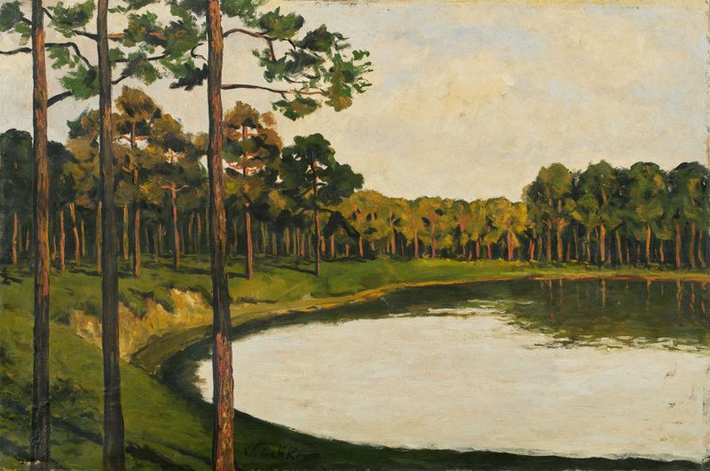 Landscape of Grunewaldsee by Walter Leistikow, oil painting depicting a serene lake and horizon.