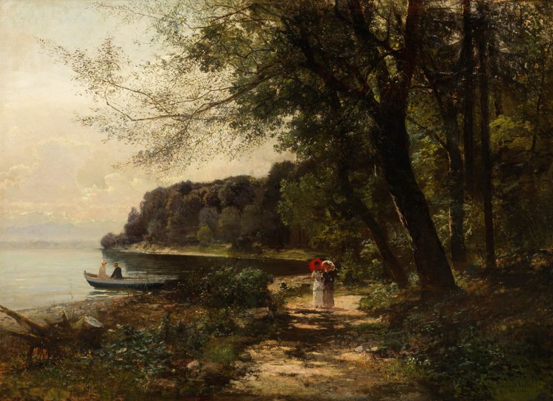 Oil painting by Anders Andersen-Lundby depicting Starnberger See at sunset
