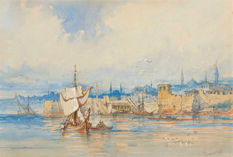 Fishing boats on the Sea of Marmara, oil on canvas by Amadeo Preziosi