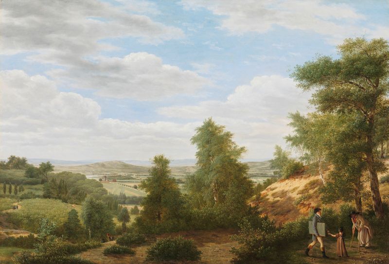 Oil painting by Pieter Rudolph Kleijn depicting a serene valley landscape