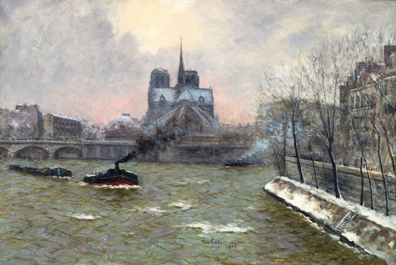 Le chevet de Notre-Dame, vu du pont de la Tournelle, effet de neige, oil on canvas by Siebe Johannes Ten Cate