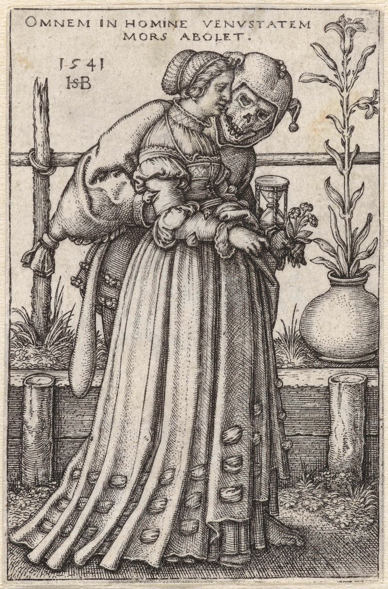 Grabado de Hans Sebald Beham que representa a una mujer y la muerte
