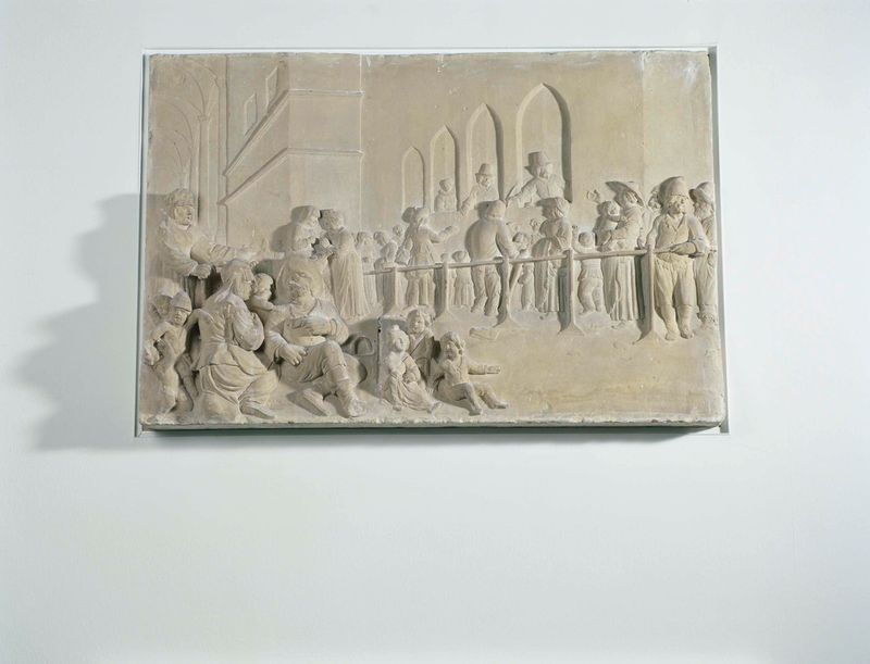 Escultura em pedra 'A Convocação dos Pobres' de Willem de Keyser