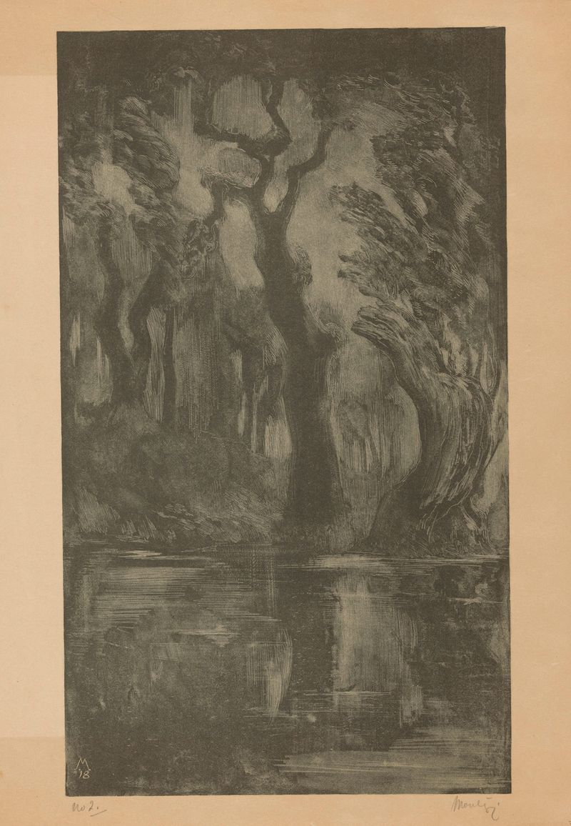 Paisaje con agua reflejando el cielo, pintura al óleo de Simon Moulijn