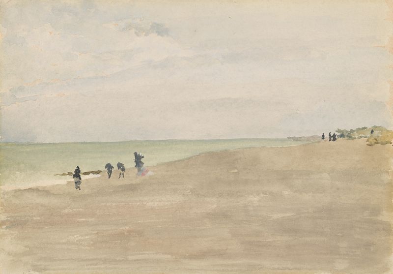 Opal Beach pintura a óleo de James Abbott McNeill Whistler mostrando uma costa serena ao crepúsculo