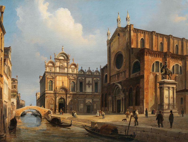 Paisaje de Venecia con la iglesia de Zanipolo, óleo de Luigi Querena