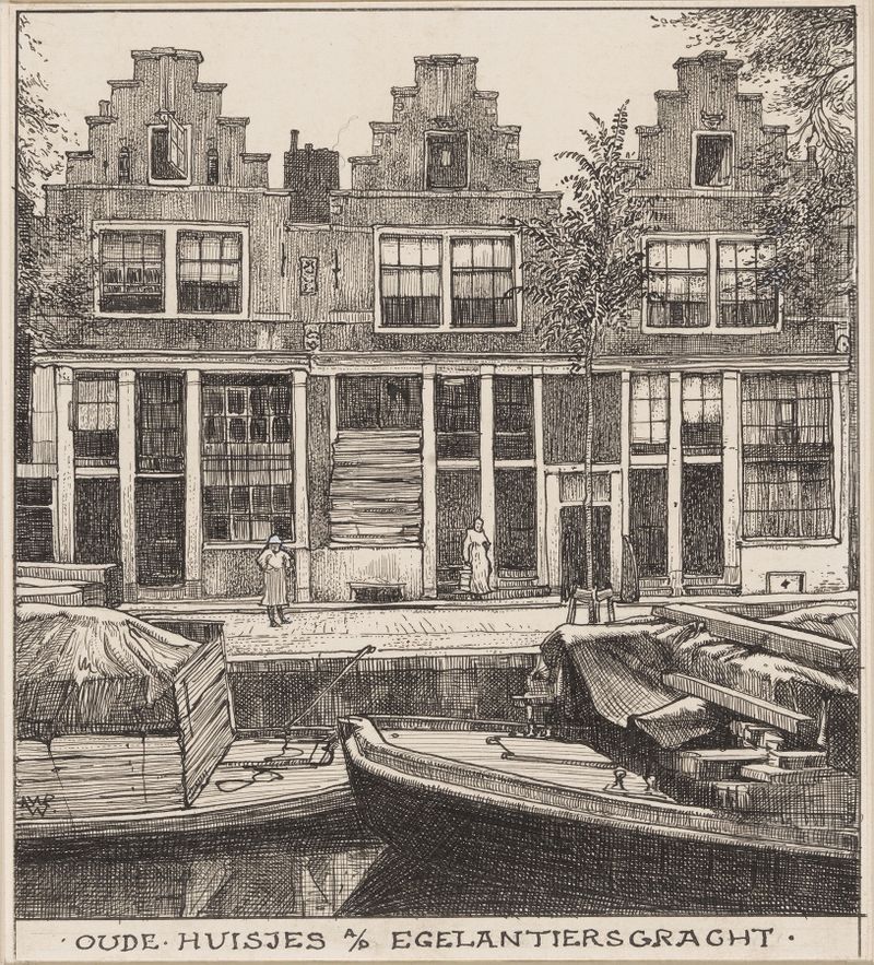 Oude huisjes aan de Egelantiersgracht te Amsterdam, óleo sobre tela de Willem Wenckebach