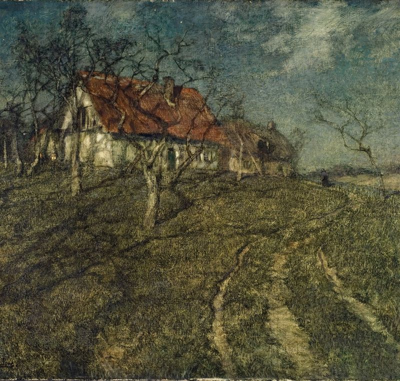 Impressionist oil painting by Frits Thaulow depicting soft shadows and light.