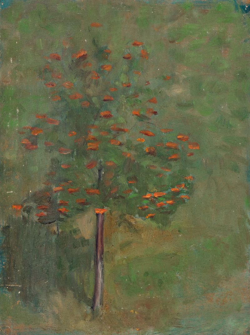 Obstbaum de Walther Gamerith, una pintura al óleo expresionista de un solitario árbol frutal.