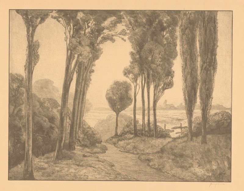 Paisaje con álamos y cipreses de Simon Moulijn, Impresionismo