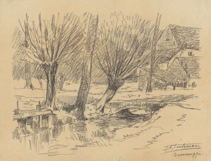 Landscape with willows and a canal by Jean-François Taelemans, oil painting