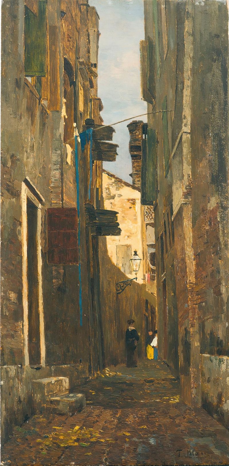 Paisaje con adoquines y luz dorada de Tina Blau
