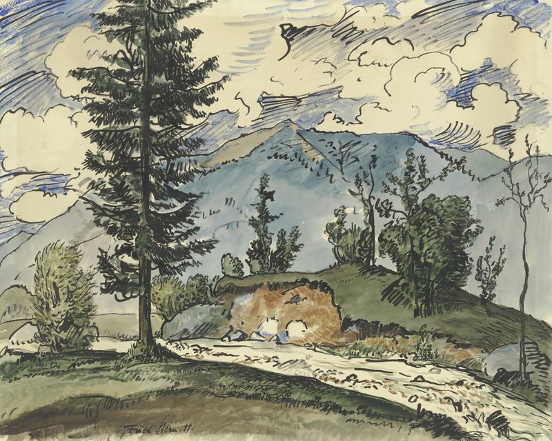 Landscape depicting a stream with reflections, oil painting by Fried Stern