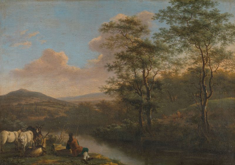 Italian Landscape with Resting Herdman, oil painting by Willem de Heusch