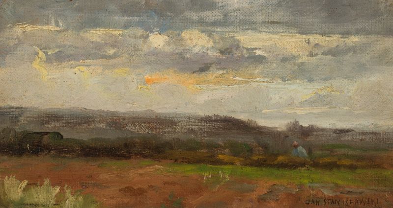 Paisaje de Jan Stanisławski, pintura al óleo impresionista que representa la naturaleza vibrante con texturas suaves.
