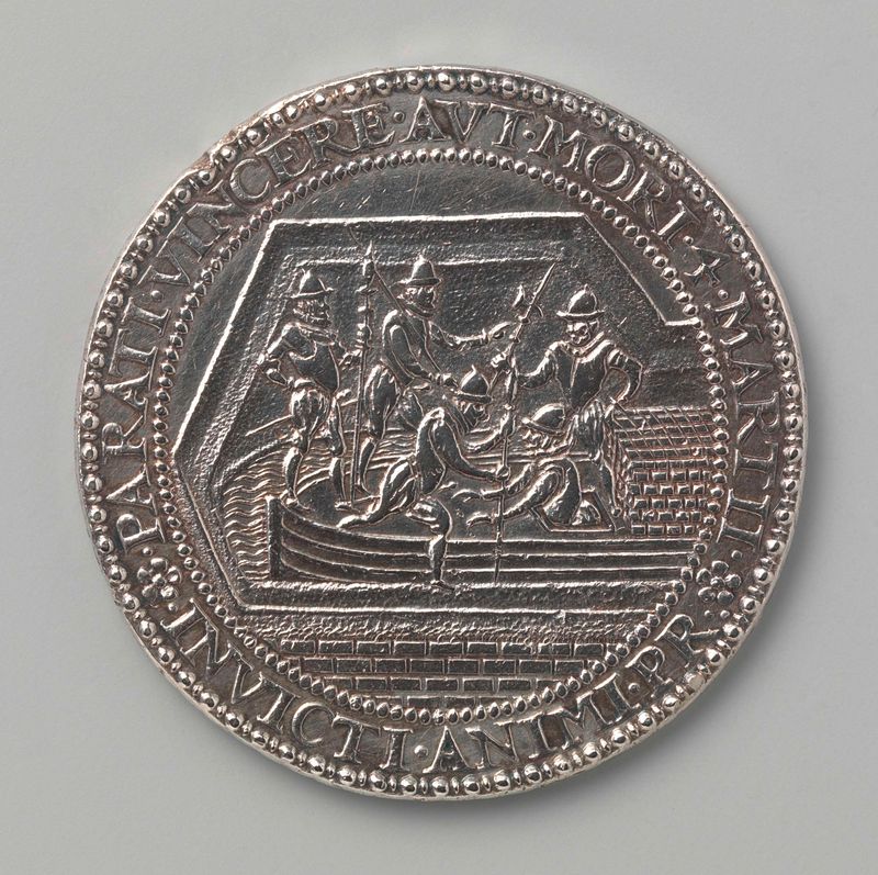 Historical scene with soldiers on a peat barge, metal medium by Gerard van Bylaer