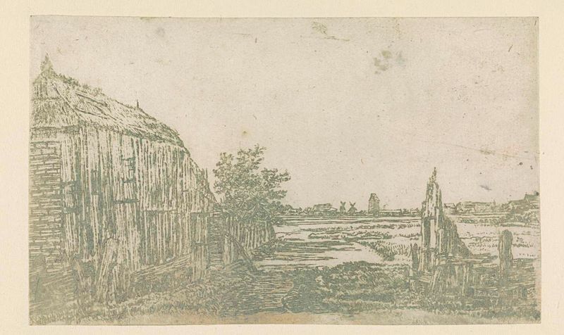 Luminous waterway scene with sunlight by Jan Ruyscher, etching