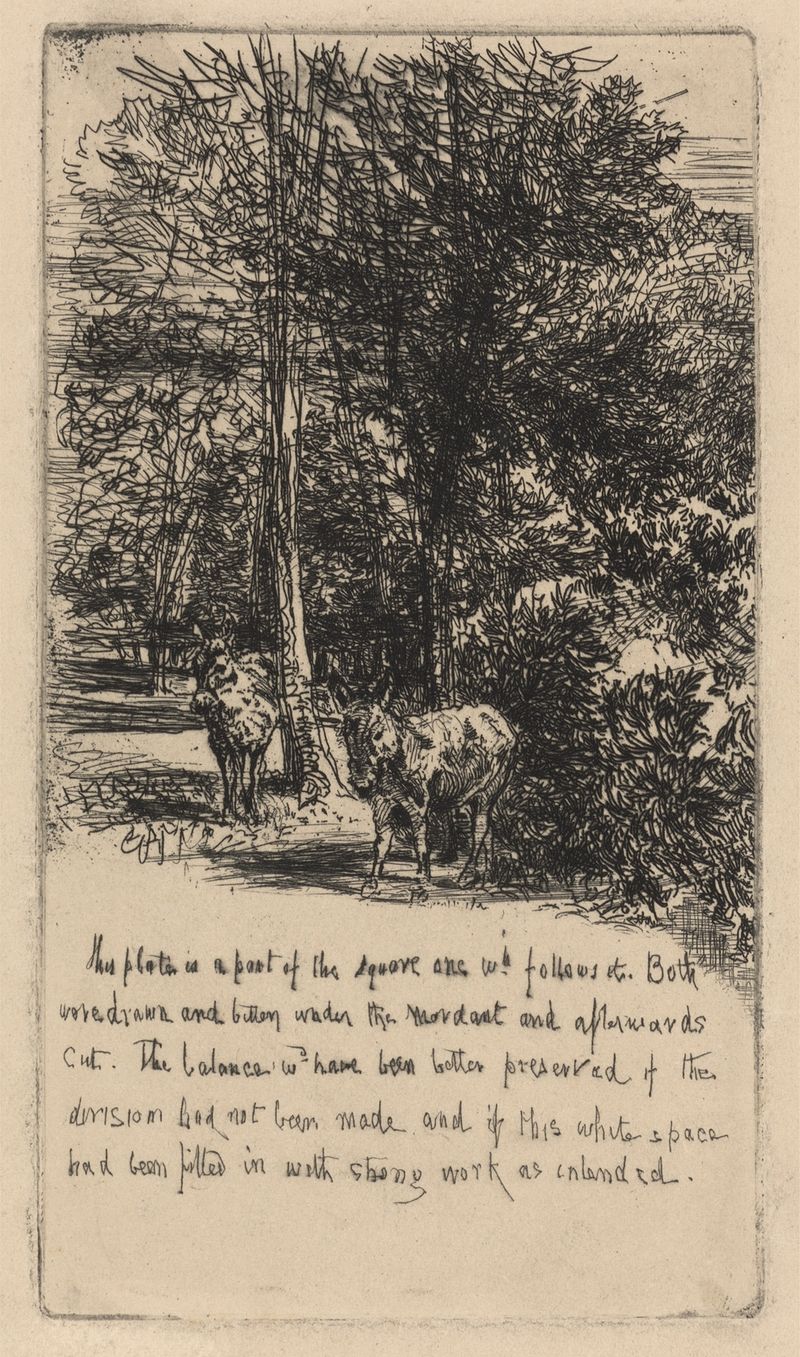 Representación figurativa de dos figuras en tonos grises por Francis Seymour Haden, grabado