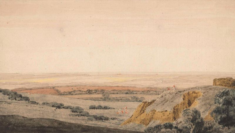 Landschap by William Pearson, depicting a landscape with a soft blue sky and clouds, medium unknown.