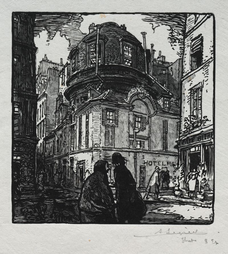 Vista del Hotel Colbert de Auguste Louis Lepère, que representa la fachada del hotel.