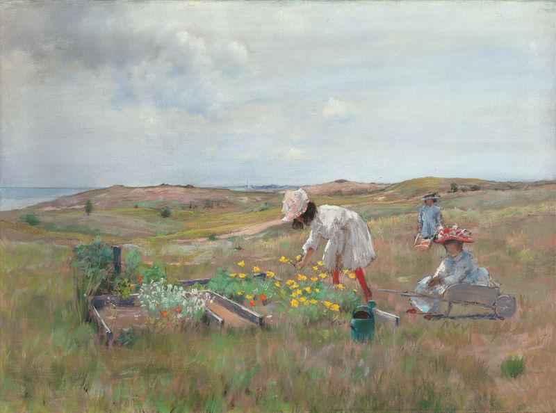 Gathering Flowers, Shinnecock, Long Island, óleo sobre tela de William Merritt Chase