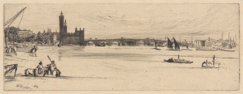 Old Westminster Bridge, óleo sobre lienzo de James Abbott McNeill Whistler, silueta contra un río.