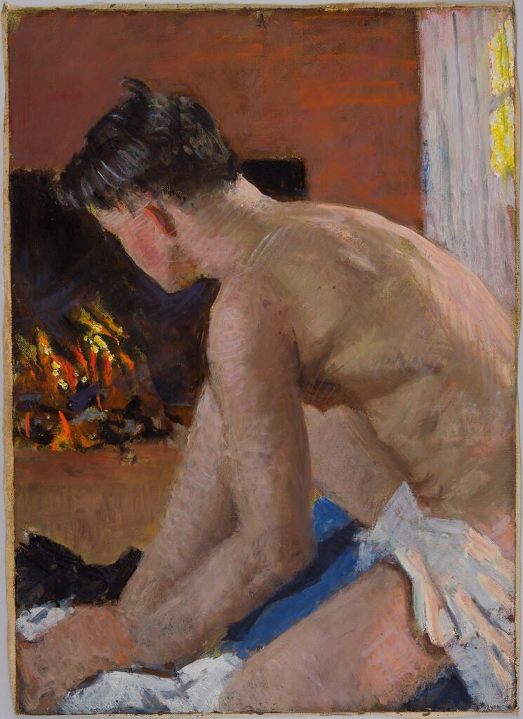 Retrato de un joven sentado de espaldas, óleo sobre lienzo de Denman Waldo Ross