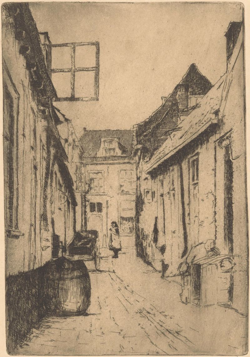 Pintura al óleo de paisaje de Willem Adrianus Grondhout que representa una calle en Voorburg