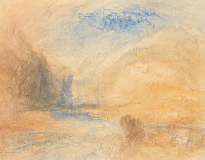 Paisaje montañoso con lago, óleo sobre lienzo de Joseph Mallord William Turner