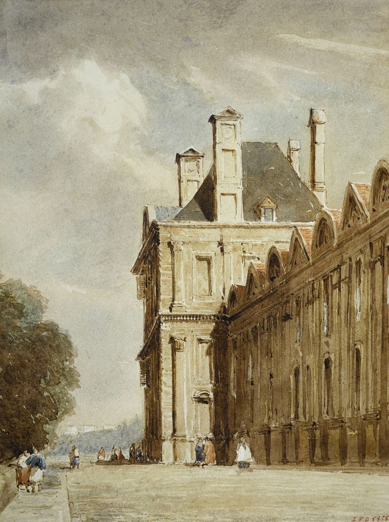 Le Pavillon de Flore de Thomas Shotter Boys, pintura a óleo que retrata uma paisagem serena com um pavilhão.