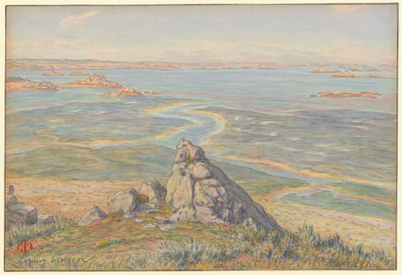 Marine scene by Henri Rivière, depicting Loguivy, la baie de Launay, oil painting