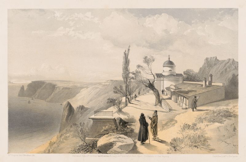 El Monasterio de San Jorge y Cabo Fiolente, óleo sobre lienzo de William Simpson
